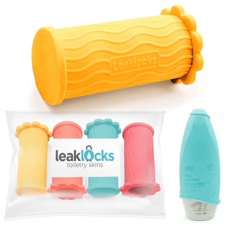 Rinseroo LeakLocks Toiletry Skins Elastic Sleeve for Leak Proofing Travel Container in Luggage. For Standard and Travel Sized Toiletries. Reusable Accessory for Travel Bag Suitcase and Carry-on Luggage - Image 1